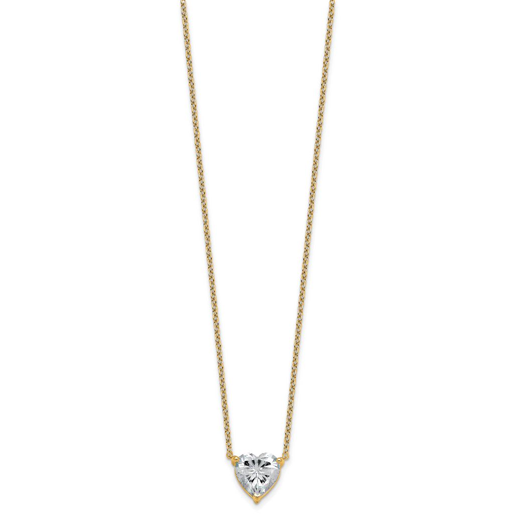 14k 4 carat Lab Grown Diamond VS+ F+ Heart Complete 18 inch Four Prong Pendant Necklace
