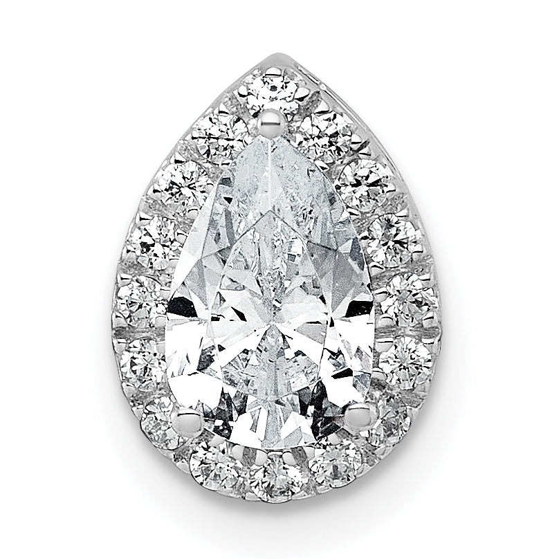14k White Gold 1 1/5 carat Lab Grown Diamond VS+ F+ Pear Complete Halo Chain Slide Pendant