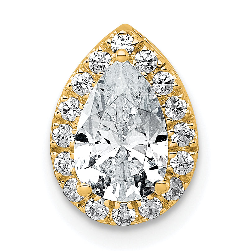 14k 1 1/5 carat Lab Grown Diamond VS+ F+ Pear Complete Halo Chain Slide Pendant