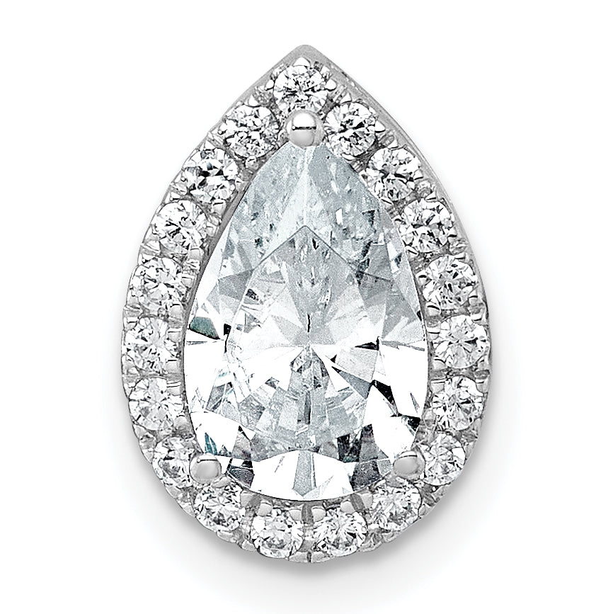 14k White Gold 1 3/4 carat Lab Grown Diamond VS+ F+ Pear Complete Halo Chain Slide Pendant