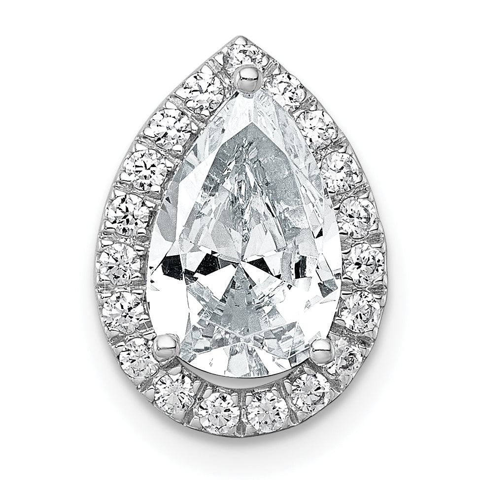 14k White Gold 2 1/3 carat Lab Grown Diamond VS+ F+ Pear Complete Halo Chain Slide Pendant