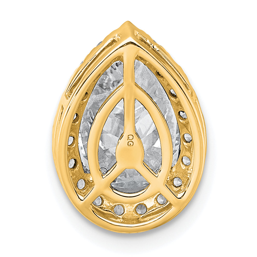 14k 2 1/3 carat Lab Grown Diamond VS+ F+ Pear Complete Halo Chain Slide Pendant