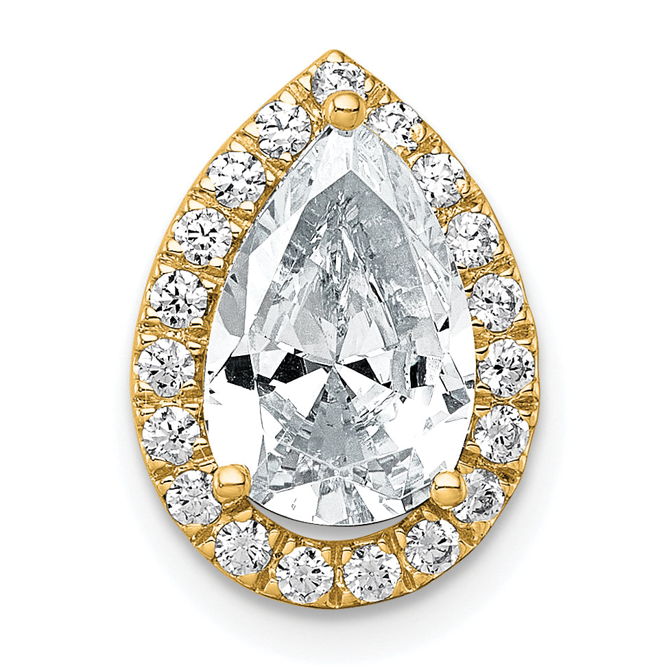 14k 2 1/3 carat Lab Grown Diamond VS+ F+ Pear Complete Halo Chain Slide Pendant