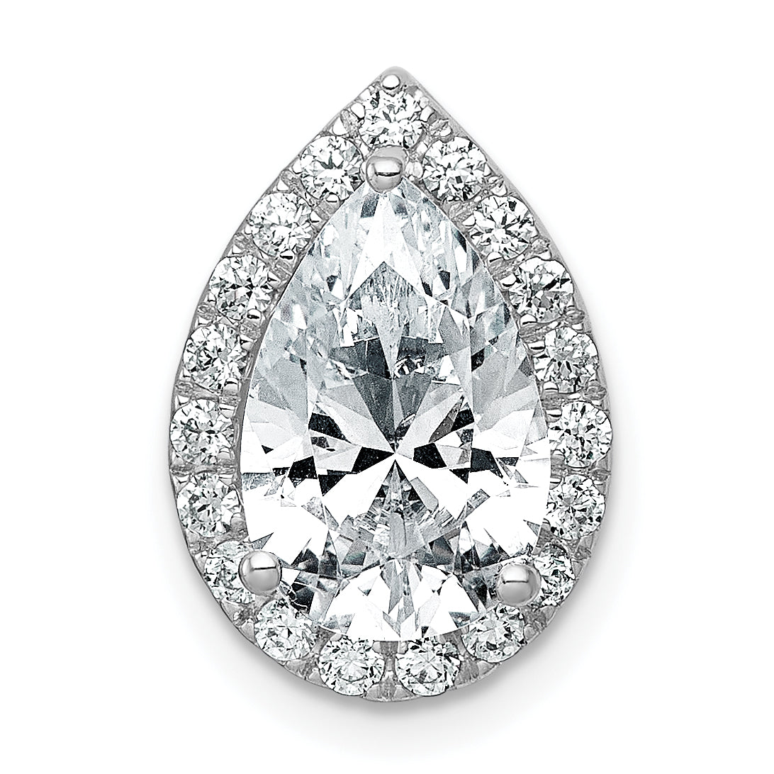 14k White Gold 2 3/4 carat Lab Grown Diamond VS+ F+ Pear Complete Halo Chain Slide Pendant