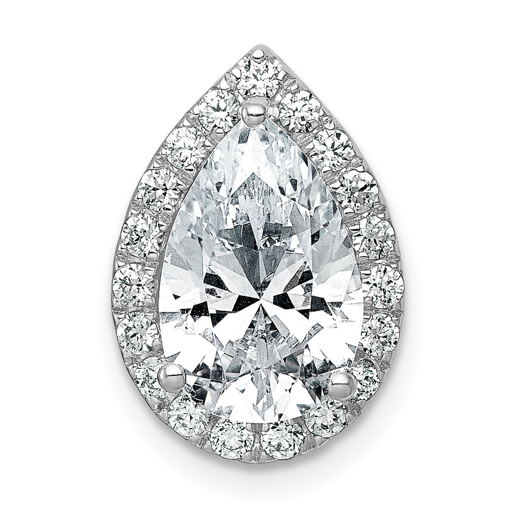 14k White Gold 2 3/4 carat Lab Grown Diamond VS+ F+ Pear Complete Halo Chain Slide Pendant