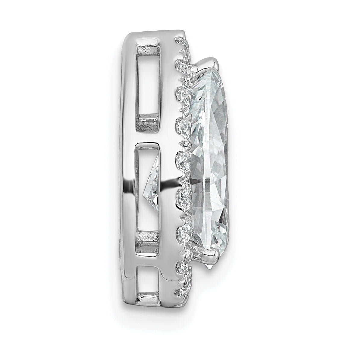 14k White Gold 3 3/8 carat Certified Lab Grown Diamond VS+ F+ Pear Complete Halo Chain Slide Pendant Secondary image
