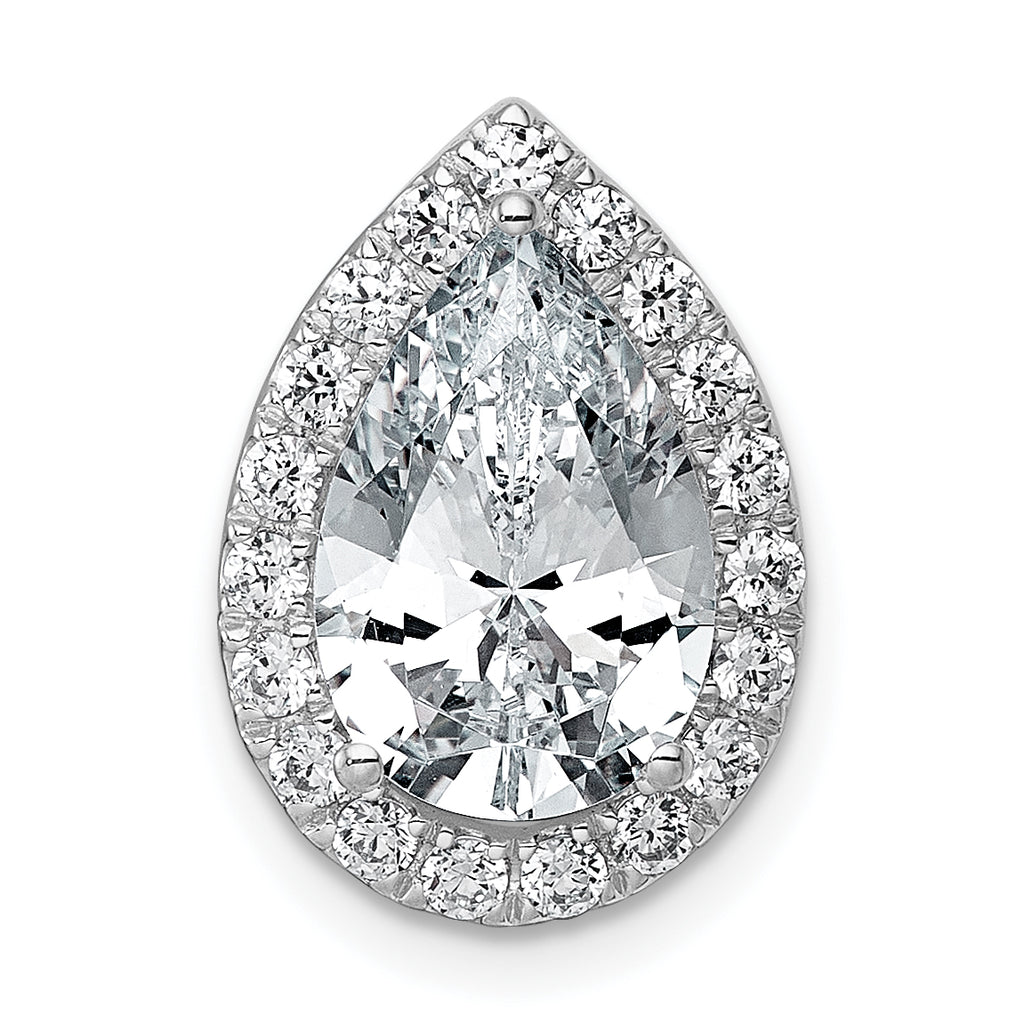 14k White Gold 3 3/8 carat Lab Grown Diamond VS+ F+ Pear Complete Halo Chain Slide Pendant