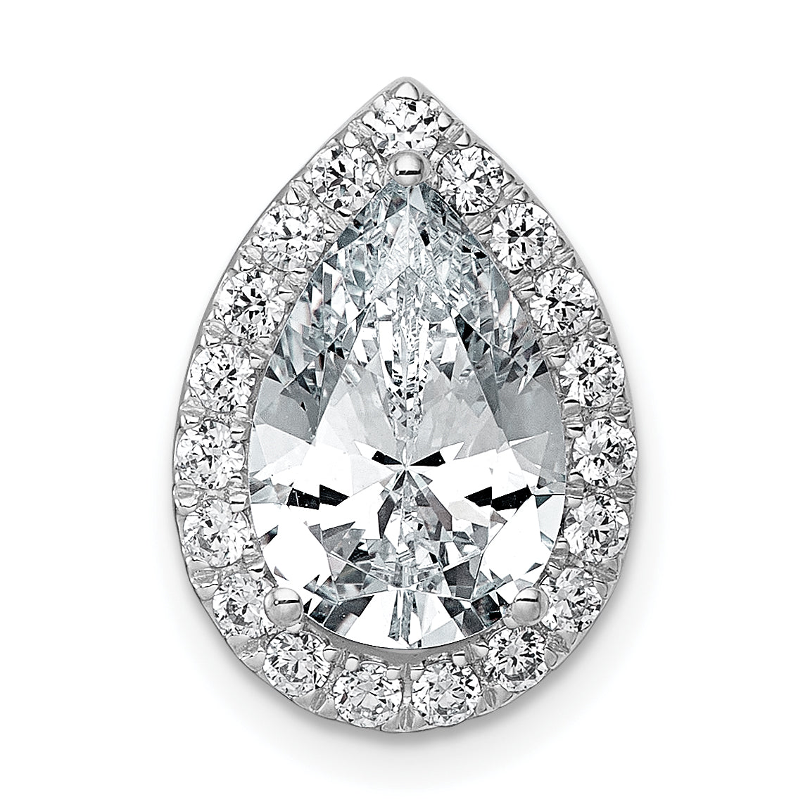 14k White Gold 3 3/8 carat Lab Grown Diamond VS+ F+ Pear Complete Halo Chain Slide Pendant