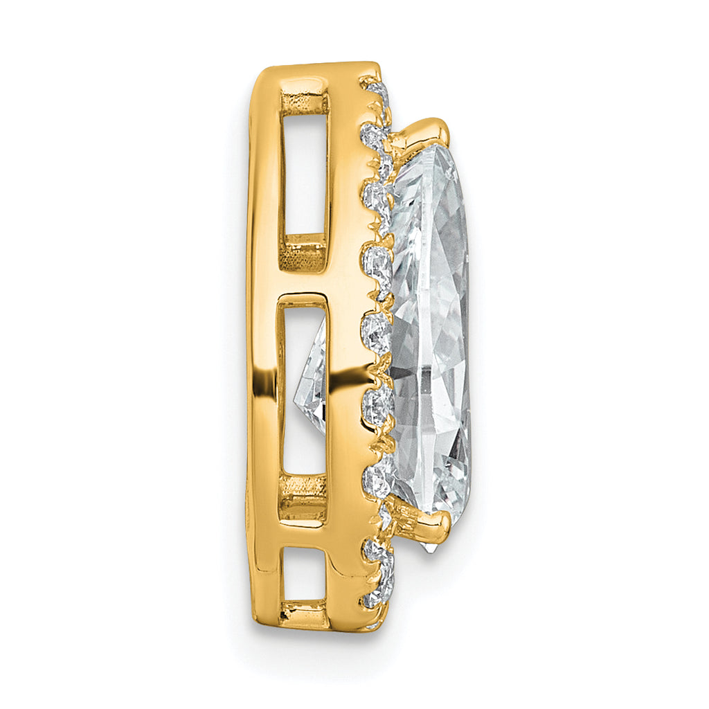 14k 3 3/8 carat Lab Grown Diamond VS+ F+ Pear Complete Halo Chain Slide Pendant