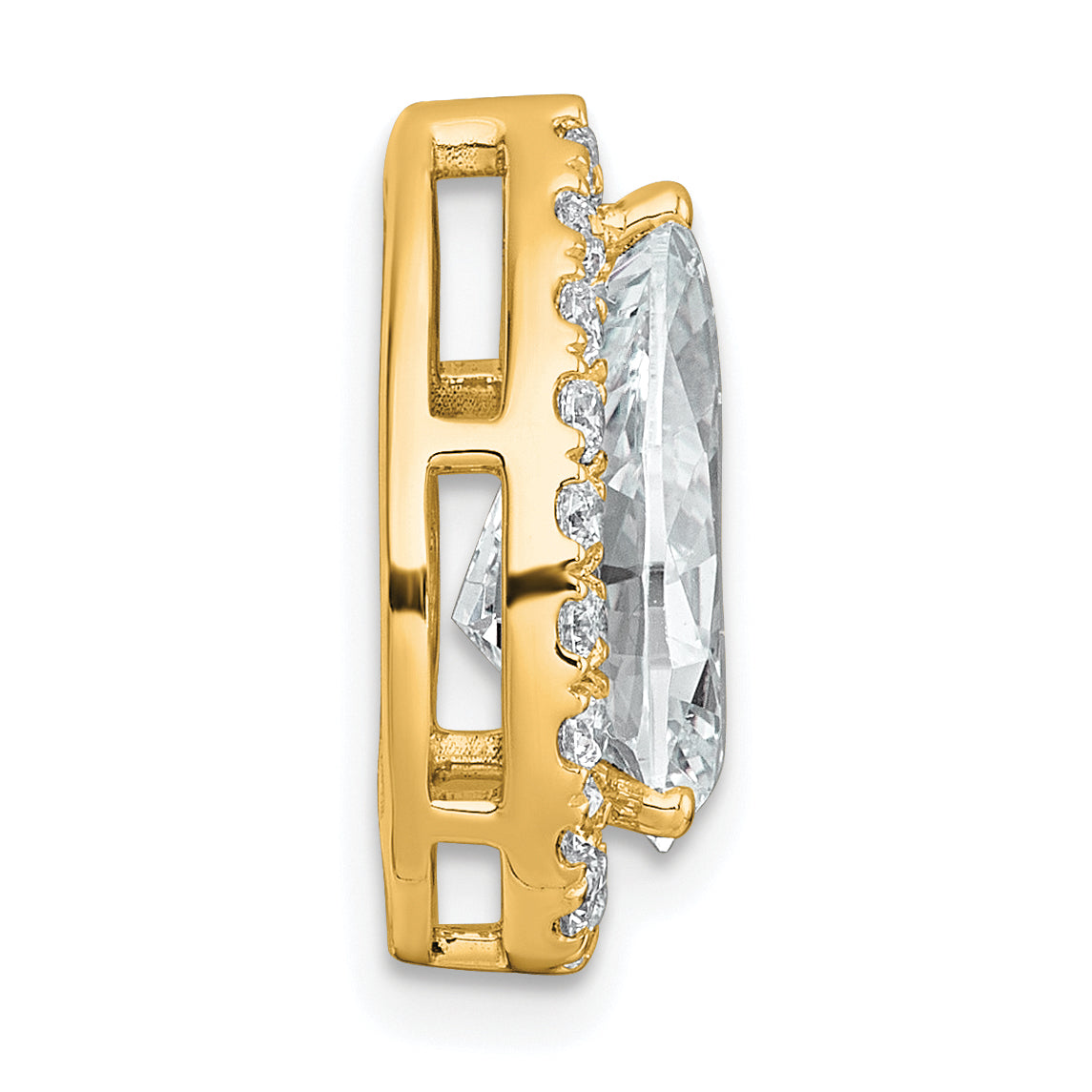 14k 3 3/8 carat Lab Grown Diamond VS+ F+ Pear Complete Halo Chain Slide Pendant