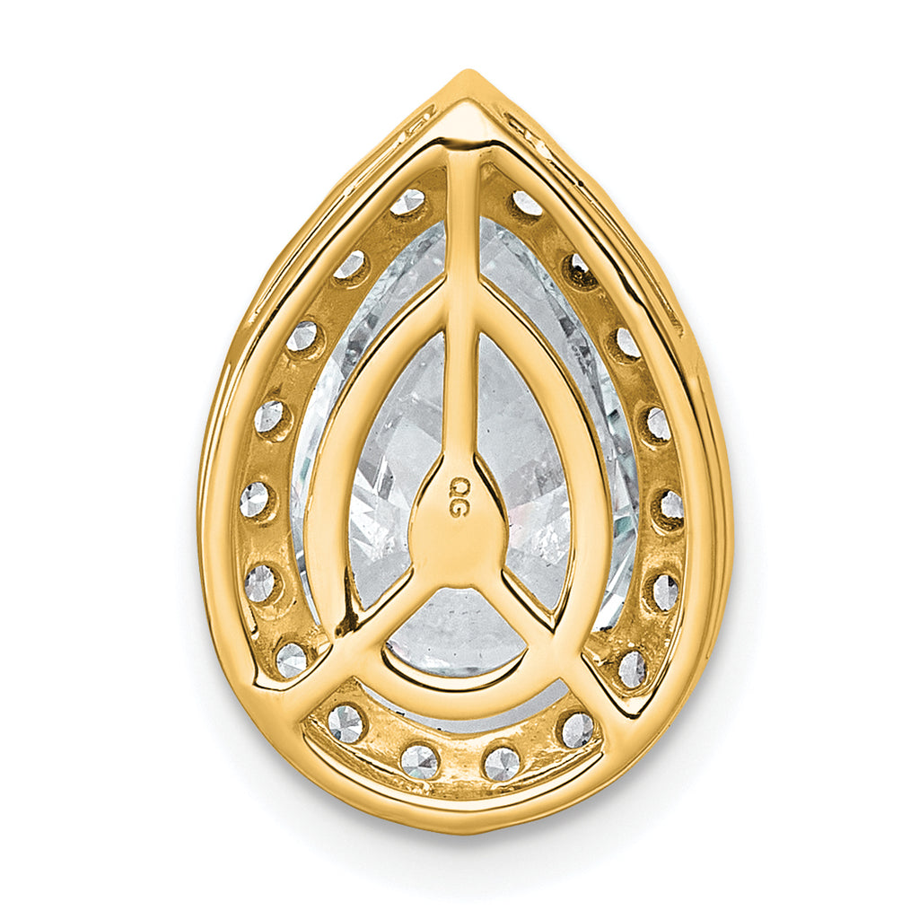 14k 3 3/8 carat Certified Lab Grown Diamond VS+ F+ Pear Complete Halo Chain Slide Pendant