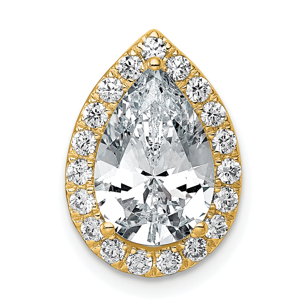 14k 3 3/8 carat Certified Lab Grown Diamond VS+ F+ Pear Complete Halo Chain Slide Pendant