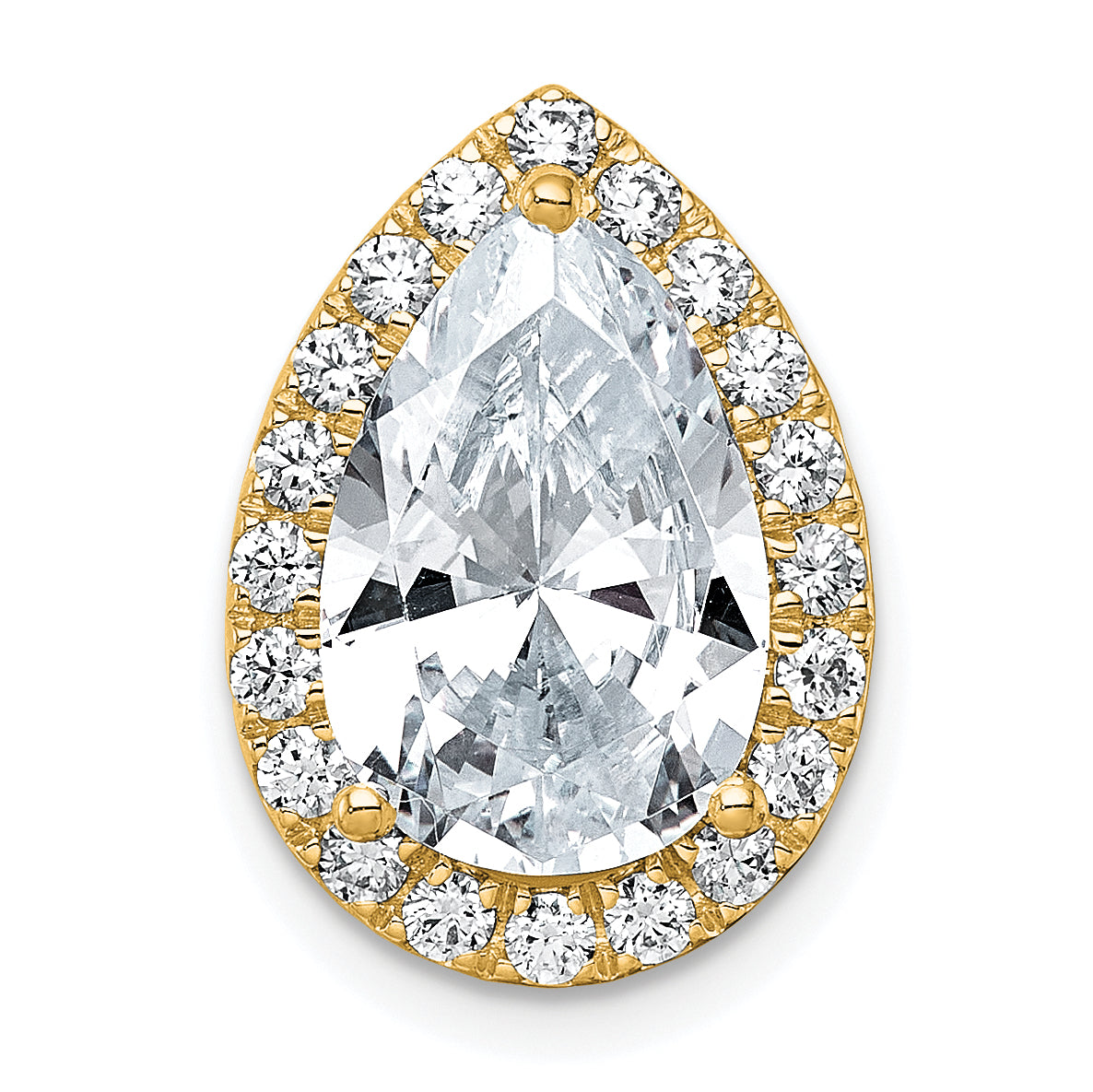 14k 4 1/2 carat Lab Grown Diamond VS+ F+ Pear Complete Halo Chain Slide Pendant