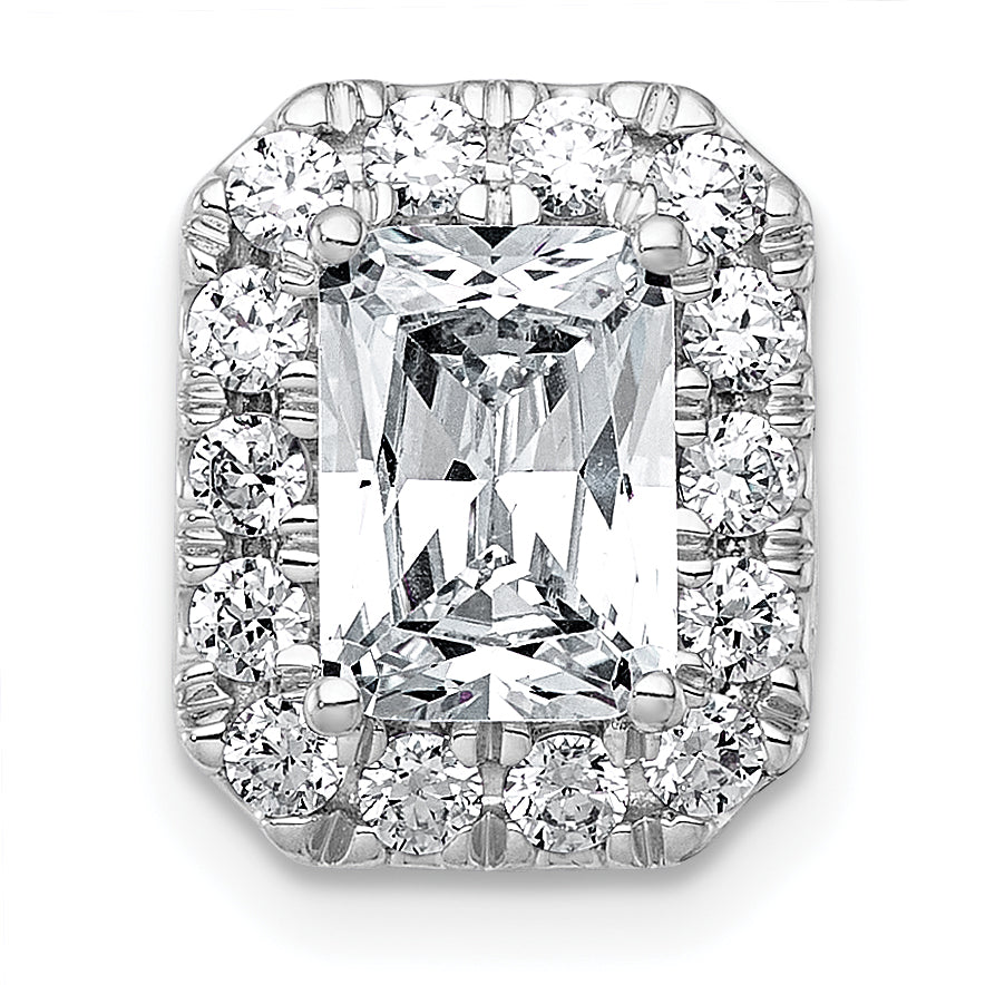 14k White Gold 2 carat Lab Grown Diamond VS+ F+ Emerald Complete Halo Chain Slide Pendant
