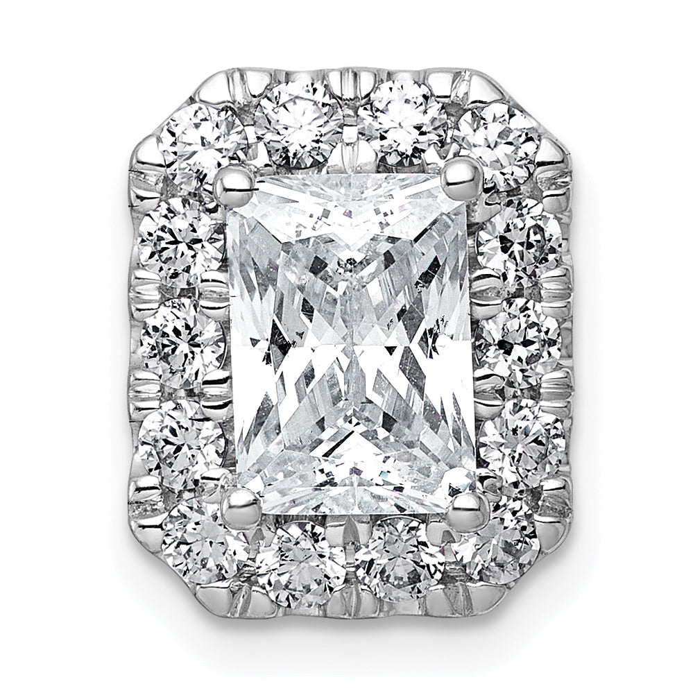 14k White Gold 2 7/8 carat Lab Grown Diamond VS+ F+ Emerald Complete Halo Chain Slide Pendant