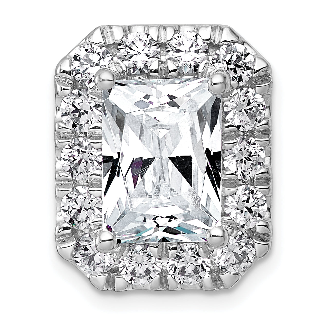 14k White Gold 5 1/2 carat Certified Lab Grown Diamond VS+ F+ Emerald Complete Halo Chain Slide Pendant Main image