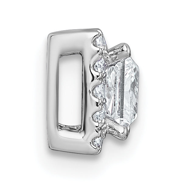 14k White Gold 5/8 carat Lab Grown Diamond VS+ F+ Princess Complete Halo Chain Slide Pendant