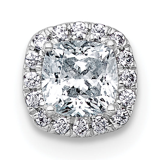 14k White Gold 1/2 carat Lab Grown Diamond VS+ F+ Cushion Complete Halo Chain Slide Pendant