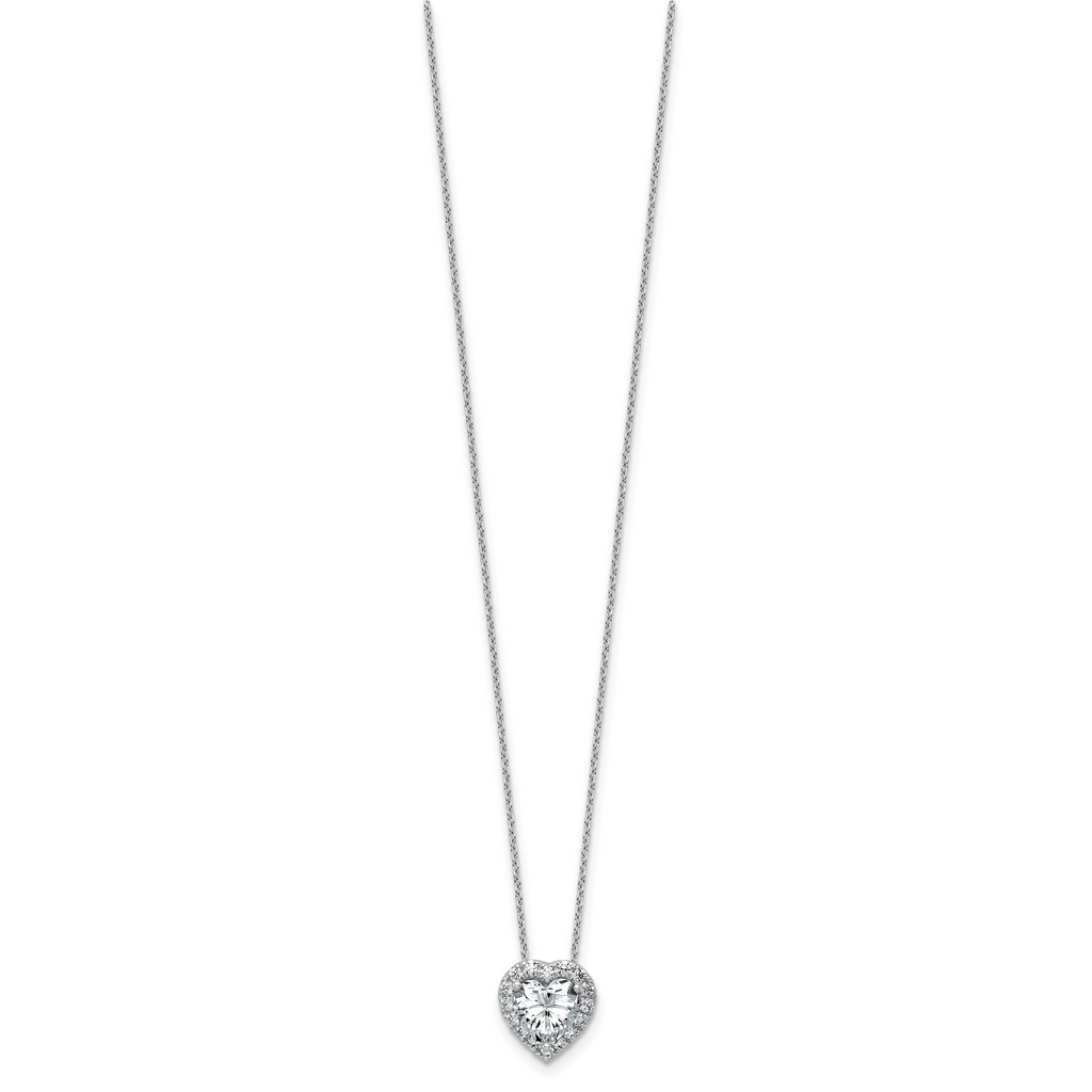14k White Gold 1 3/4 carat Certified Lab Grown Diamond VS/SI+ G+ Heart Complete 18 inch Halo Pendant Necklace