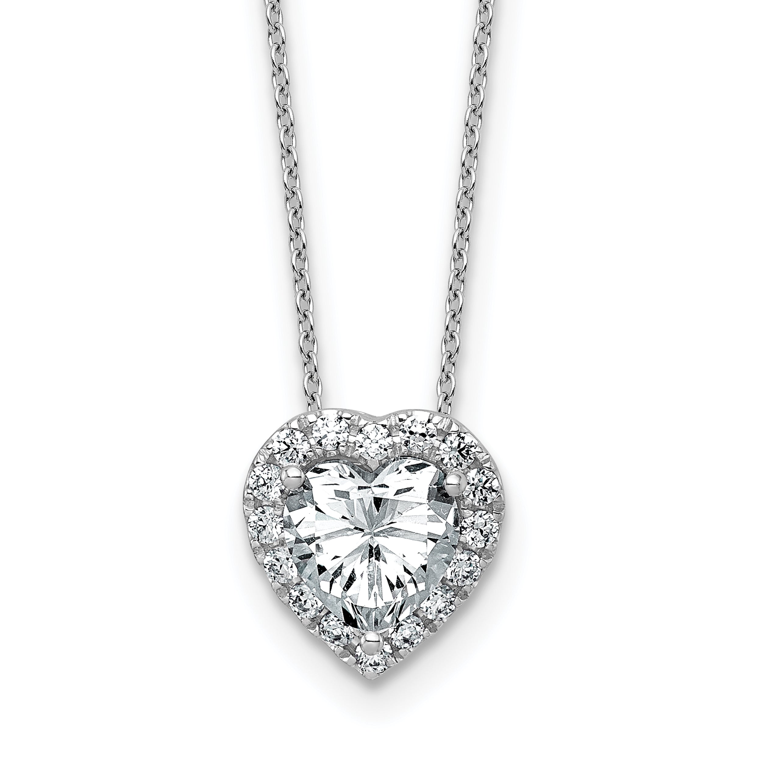 14k White Gold 1 3/4 carat Certified Lab Grown Diamond VS/SI+ G+ Heart Complete 18 inch Halo Pendant Necklace Main image