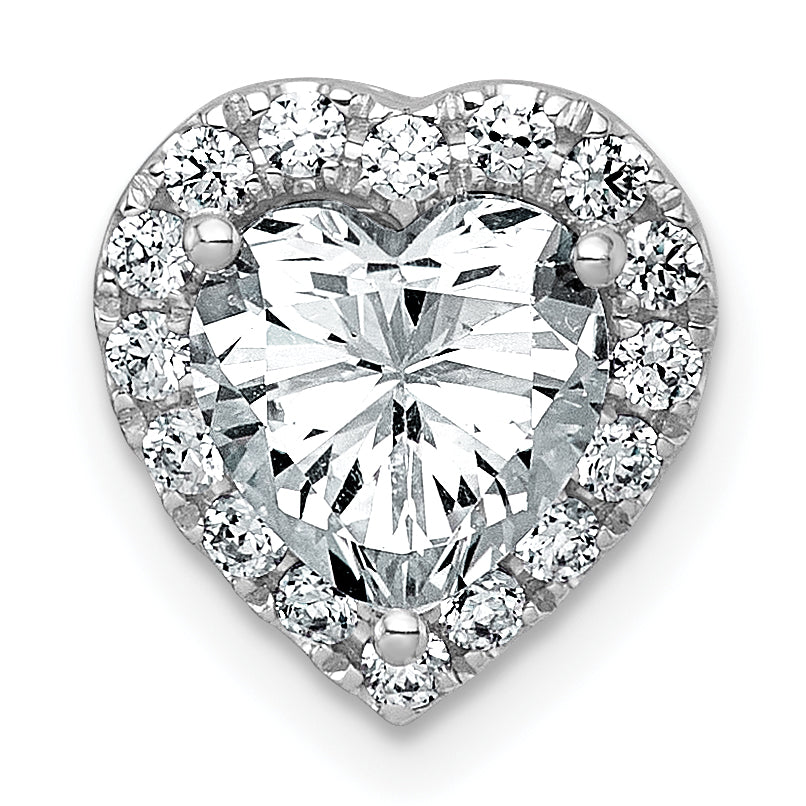 14k White Gold 1 3/4 carat Lab Grown Diamond VS/SI+ G+ Heart Complete Halo Chain Slide Pendant