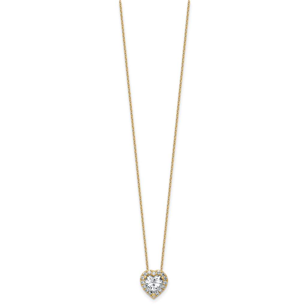 14k 1 3/4 carat Certified Lab Grown Diamond VS/SI+ G+ Heart Complete 18 inch Halo Pendant Necklace