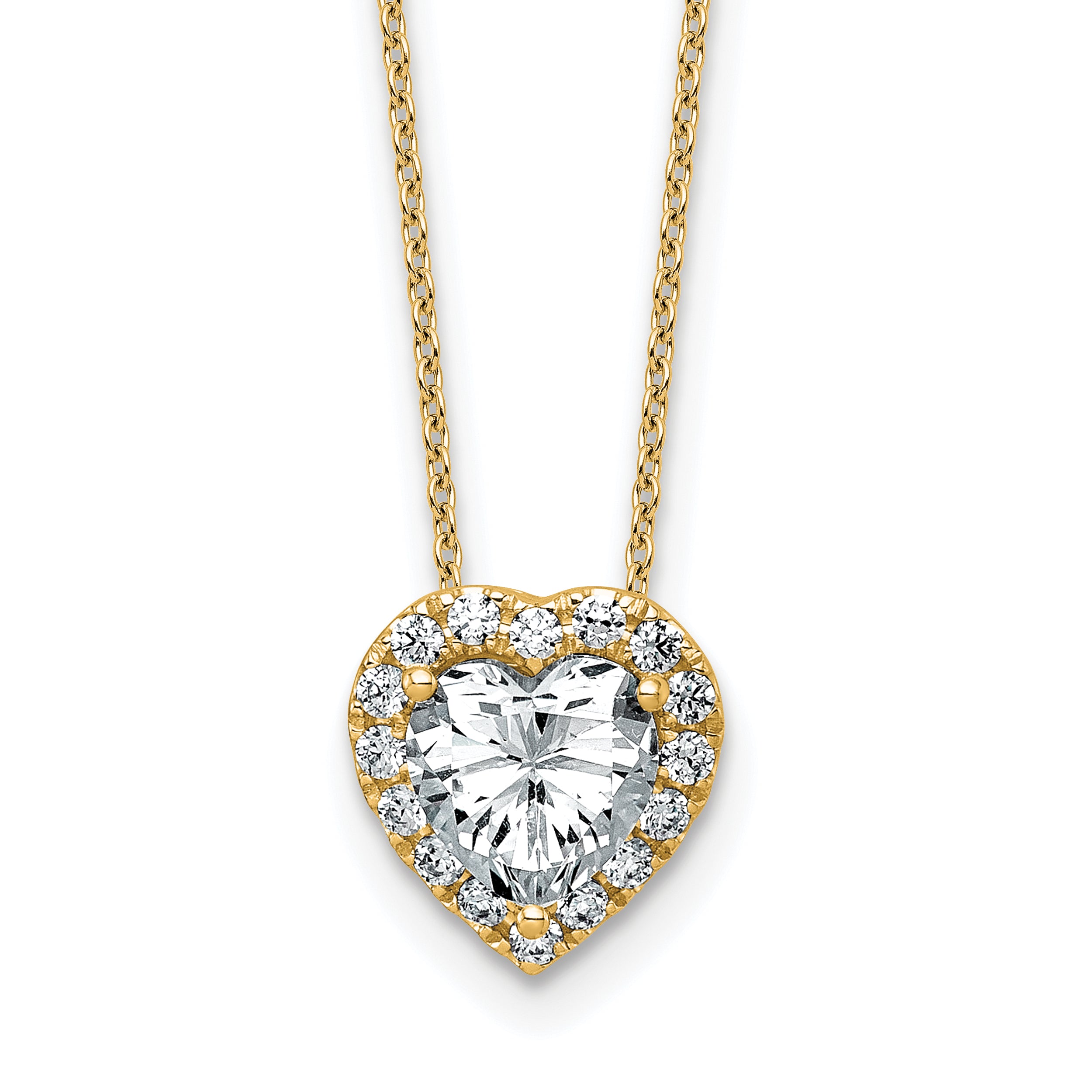 14k 1 3/4 carat Certified Lab Grown Diamond VS/SI+ G+ Heart Complete 18 inch Halo Pendant Necklace Main image