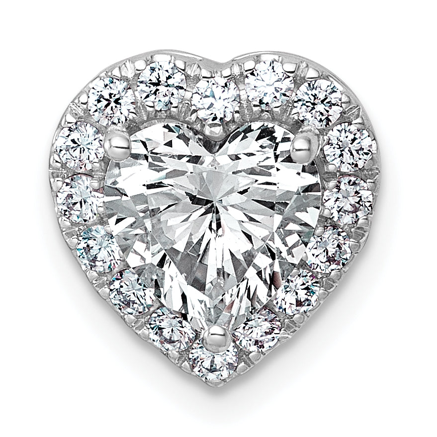 14k White Gold 2 3/8 carat Lab Grown Diamond VS+ F+ Heart Complete Halo Chain Slide Pendant