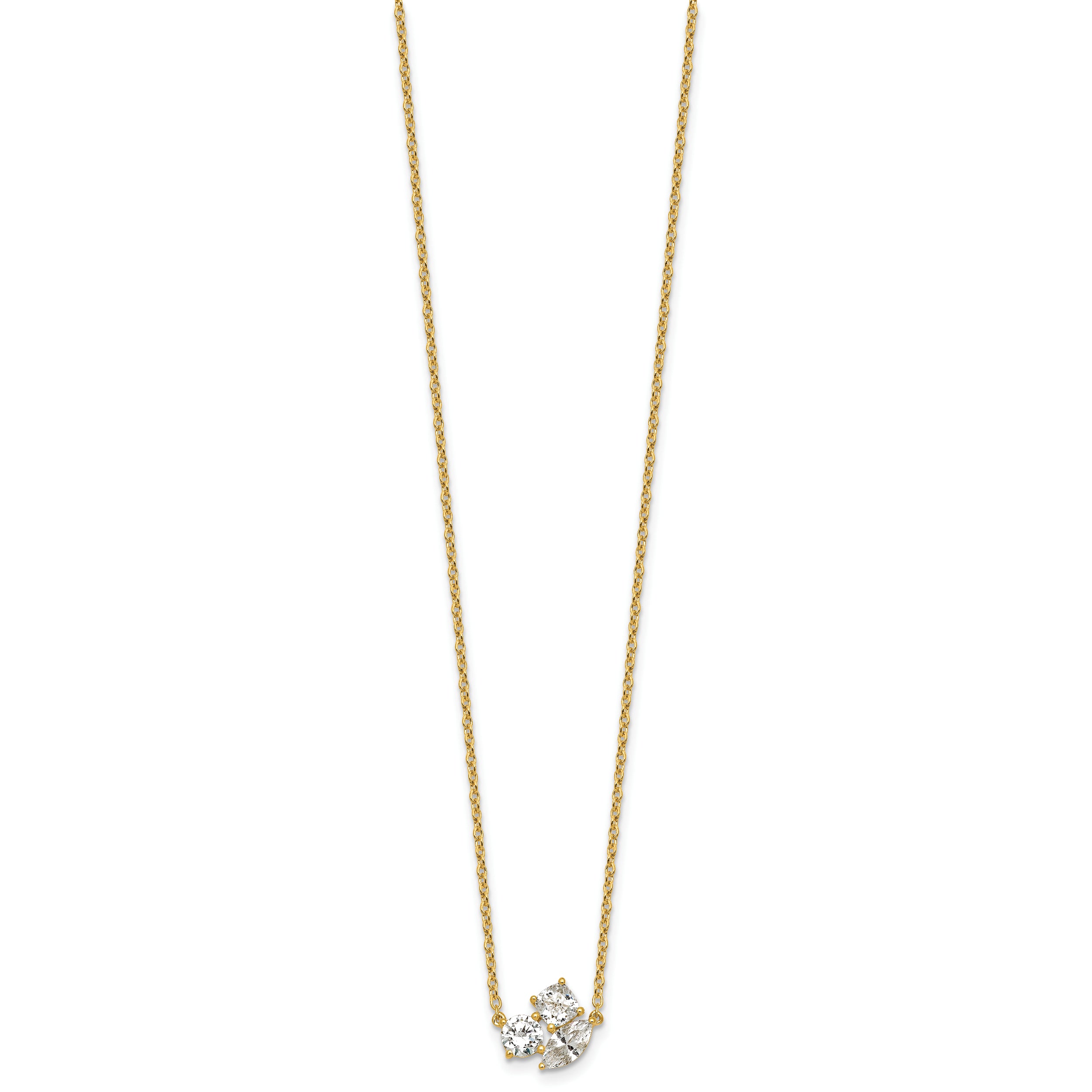 14k 1 carat Lab Grown Diamond VS+ F+ Complete 18 inch Three Stone Fashion Necklace
