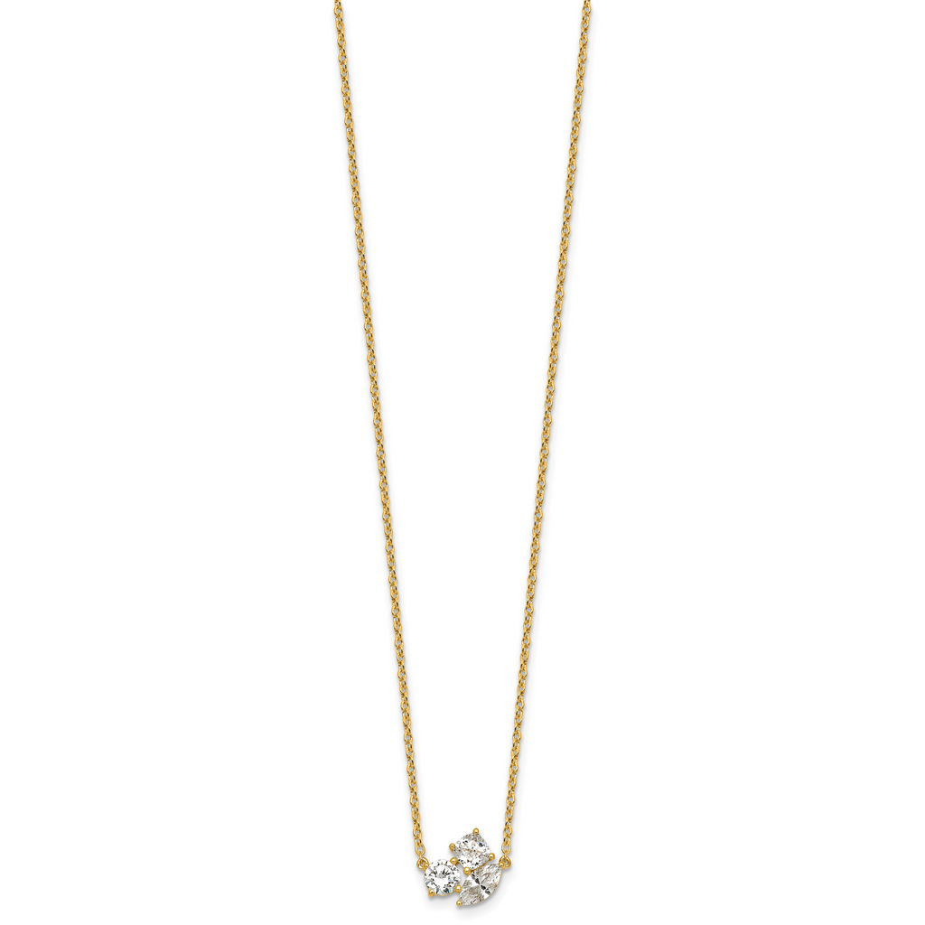 14k 1 carat Lab Grown Diamond VS+ F+ Complete 18 inch Three Stone Fashion Necklace