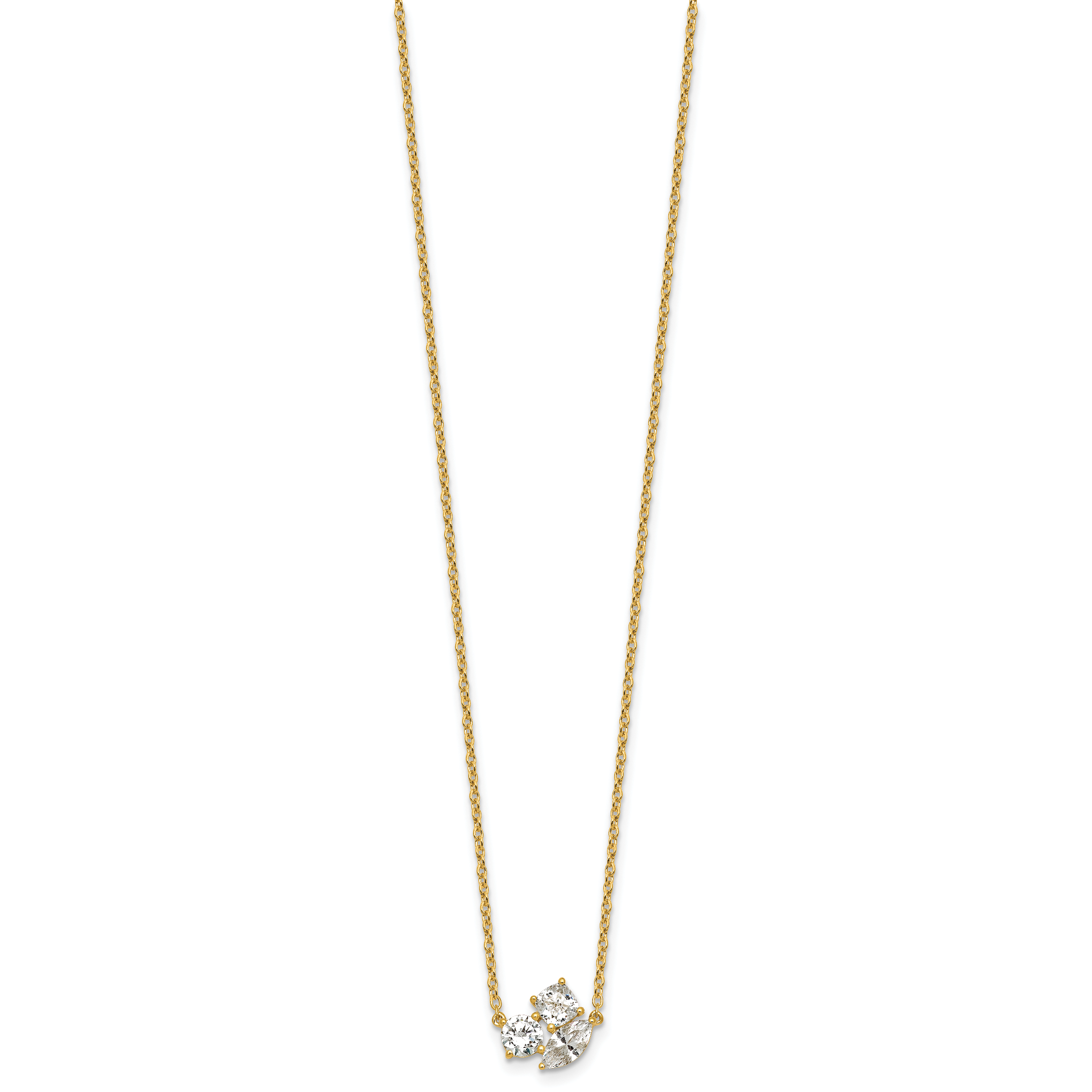 14k 1 carat Lab Grown Diamond VS+ F+ Complete 18 inch Three Stone Fashion Necklace