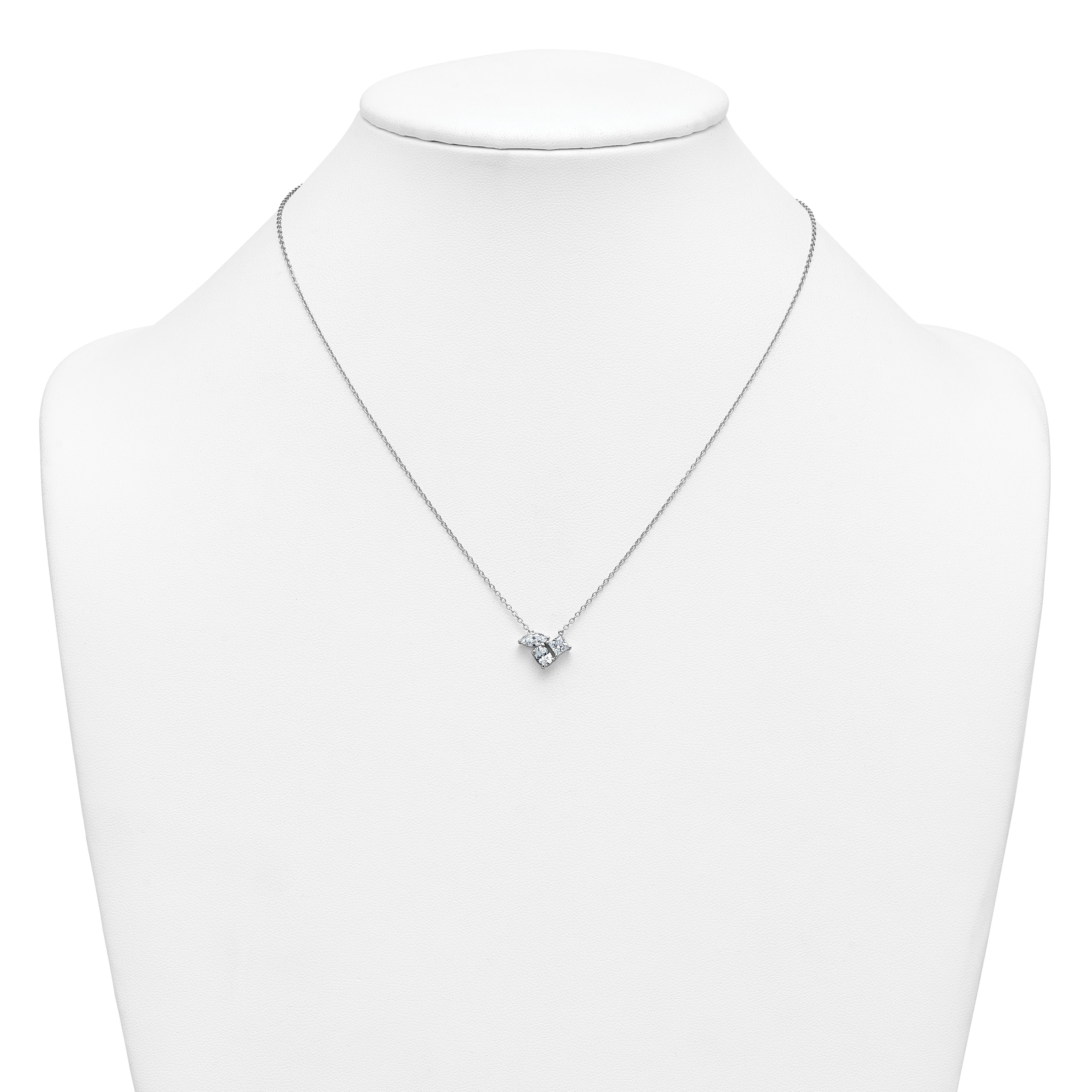 14k White Gold 1 carat Lab Grown Diamond VS+ F+ Complete 18 inch Three Stone Fashion Necklace