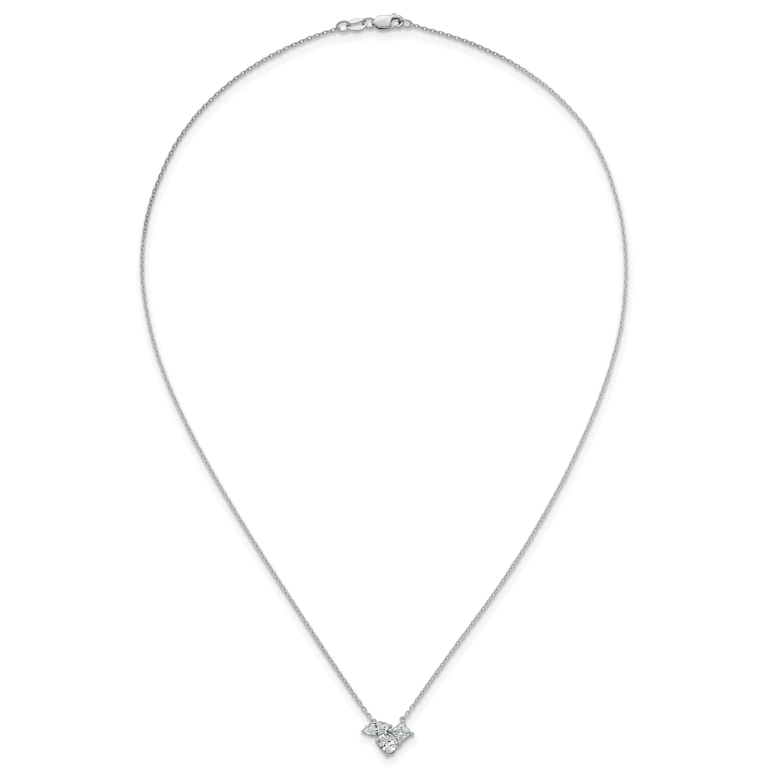 14k White Gold 1 carat Lab Grown Diamond VS+ F+ Complete 18 inch Three Stone Fashion Necklace