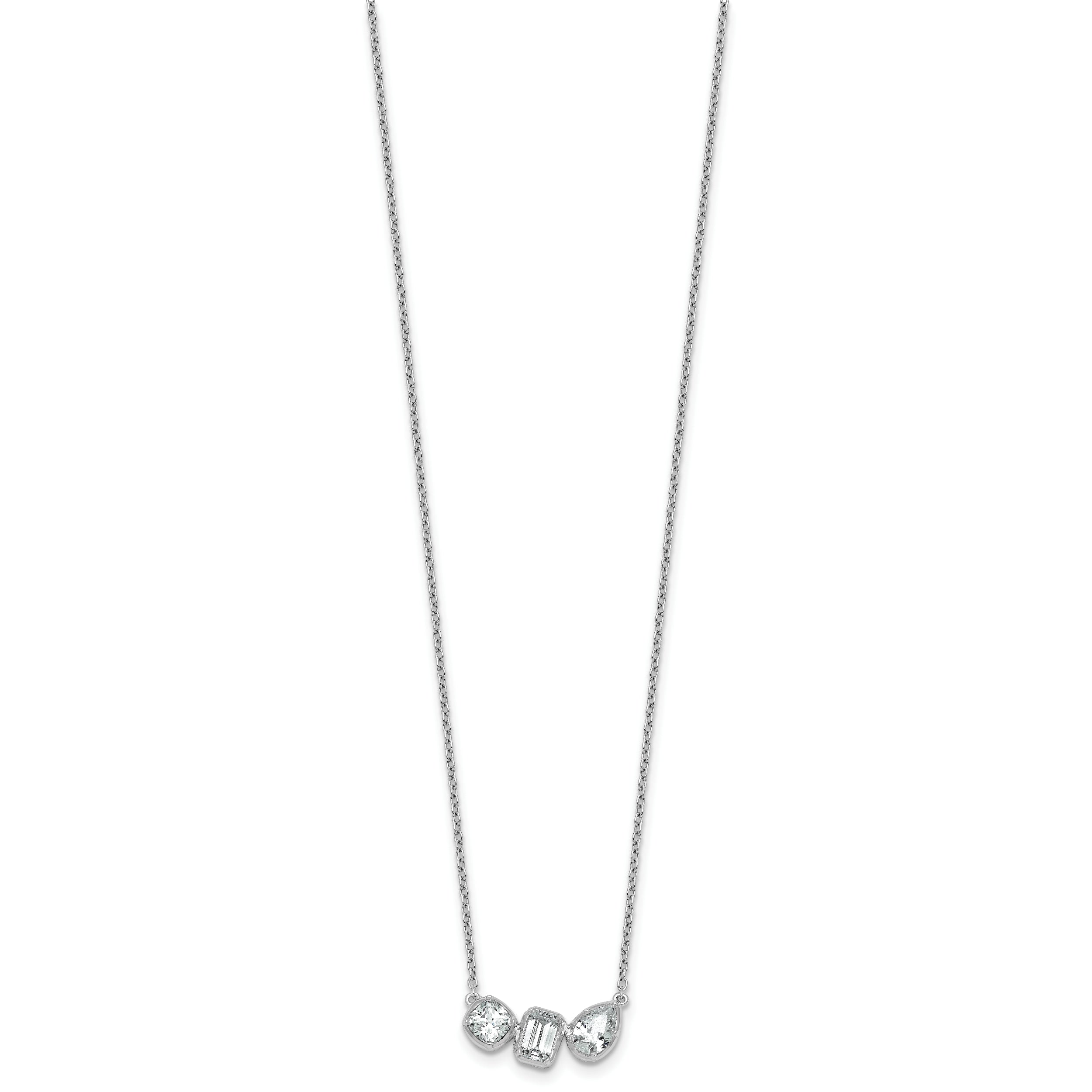14k White Gold 1 carat Lab Grown Diamond VS+ F+ Complete 18 inch Three Stone Fashion Necklace