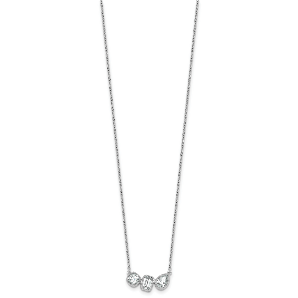 14k White Gold 1 carat Lab Grown Diamond VS+ F+ Complete 18 inch Three Stone Fashion Necklace