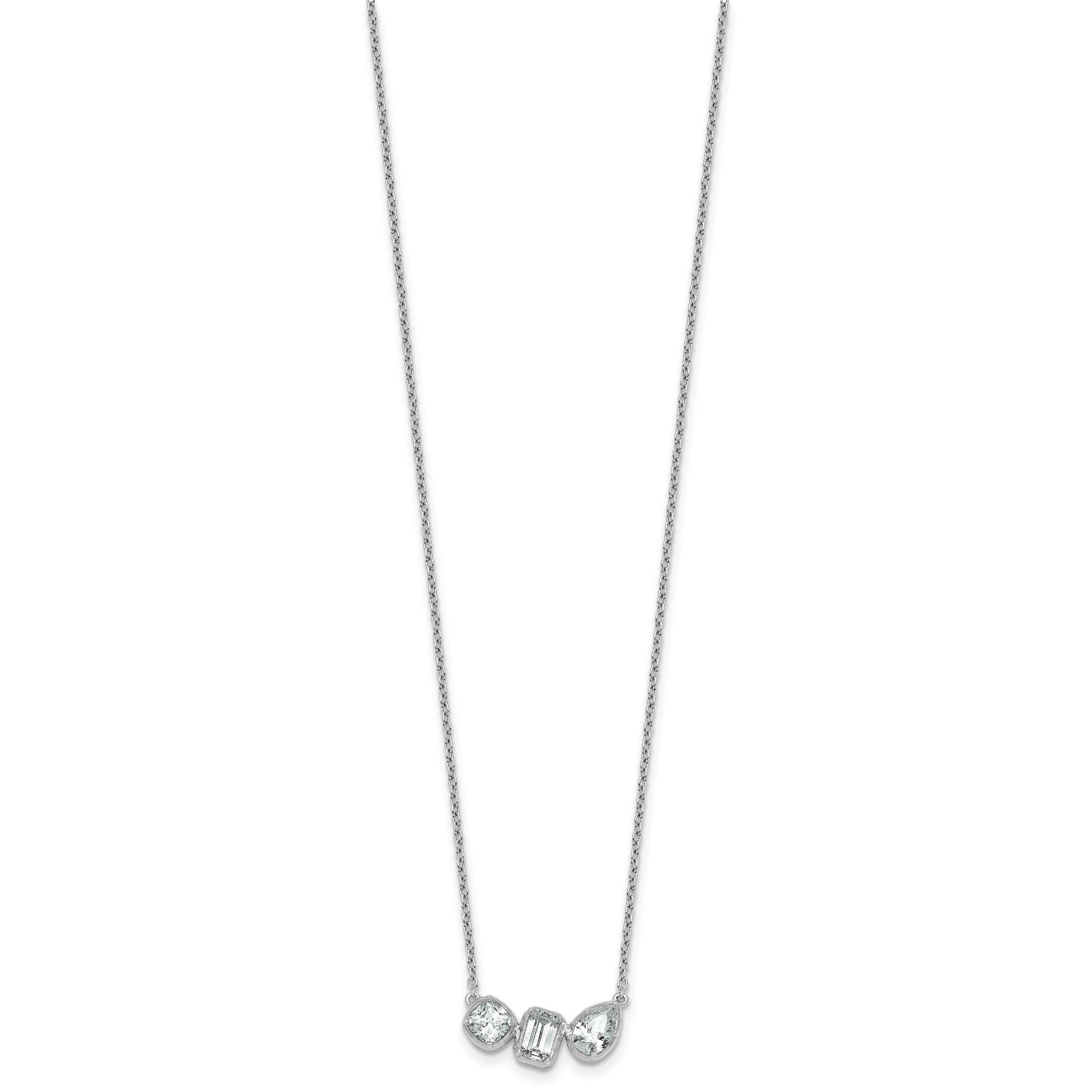 14k White Gold 1 carat Lab Grown Diamond VS+ F+ Complete 18 inch Three Stone Fashion Necklace