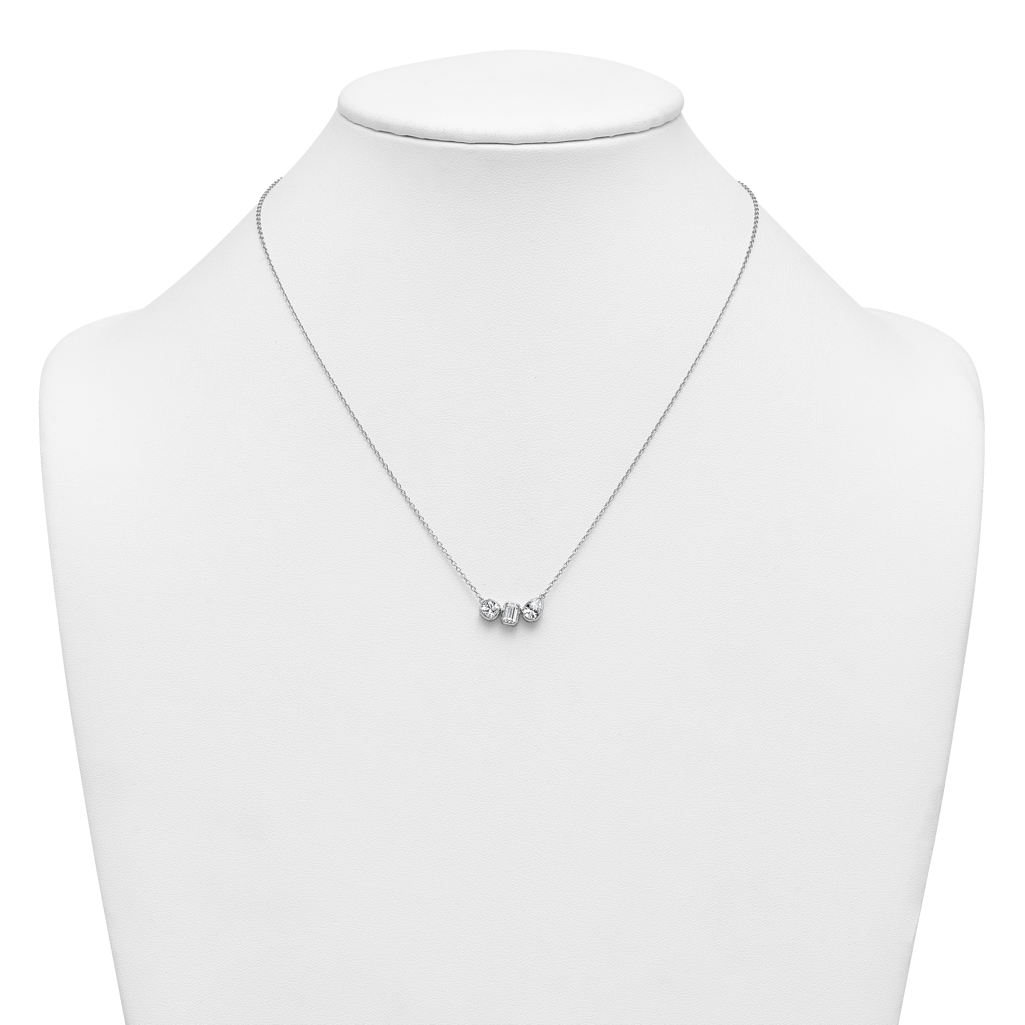 14k White Gold 1 carat Lab Grown Diamond VS+ F+ Complete 18 inch Three Stone Fashion Necklace