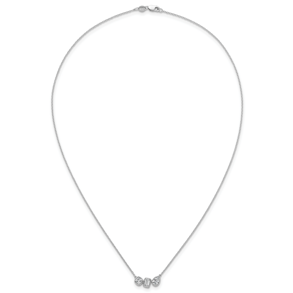 14k White Gold 1 carat Lab Grown Diamond VS+ F+ Complete 18 inch Three Stone Fashion Necklace