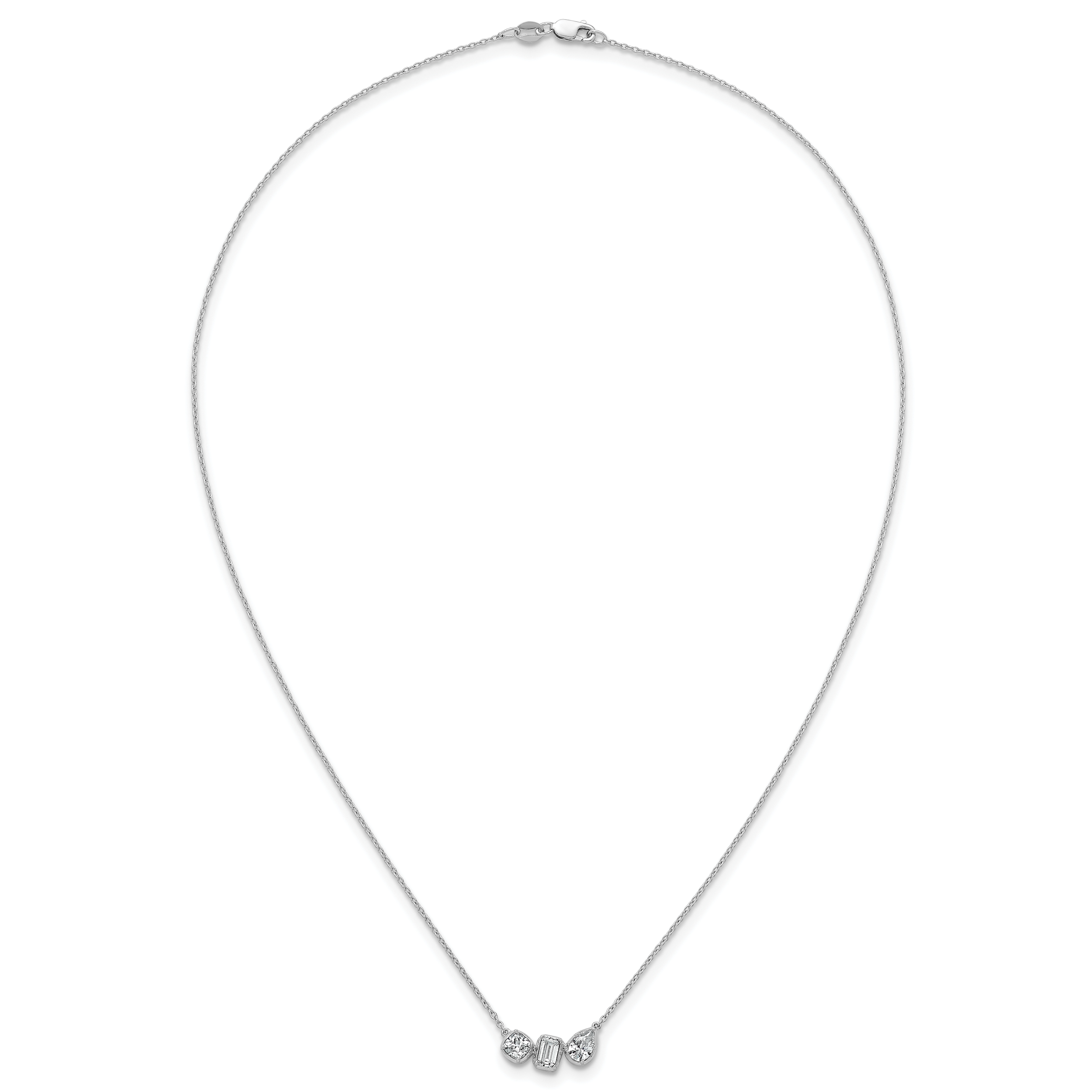 14k White Gold 1 carat Lab Grown Diamond VS+ F+ Complete 18 inch Three Stone Fashion Necklace