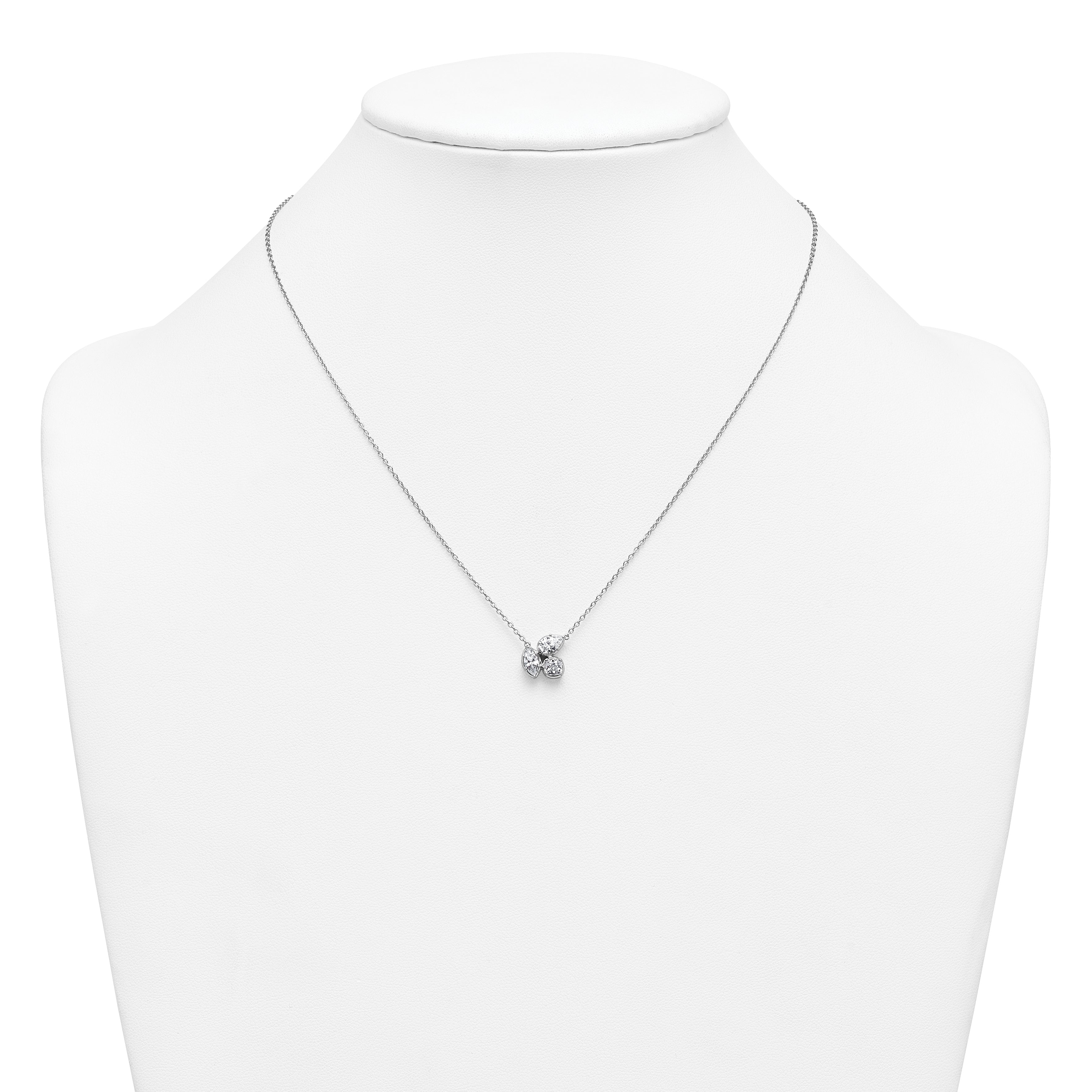 14k White Gold 1 carat Lab Grown Diamond VS+ F+ Complete 18 inch Three Stone Fashion Necklace