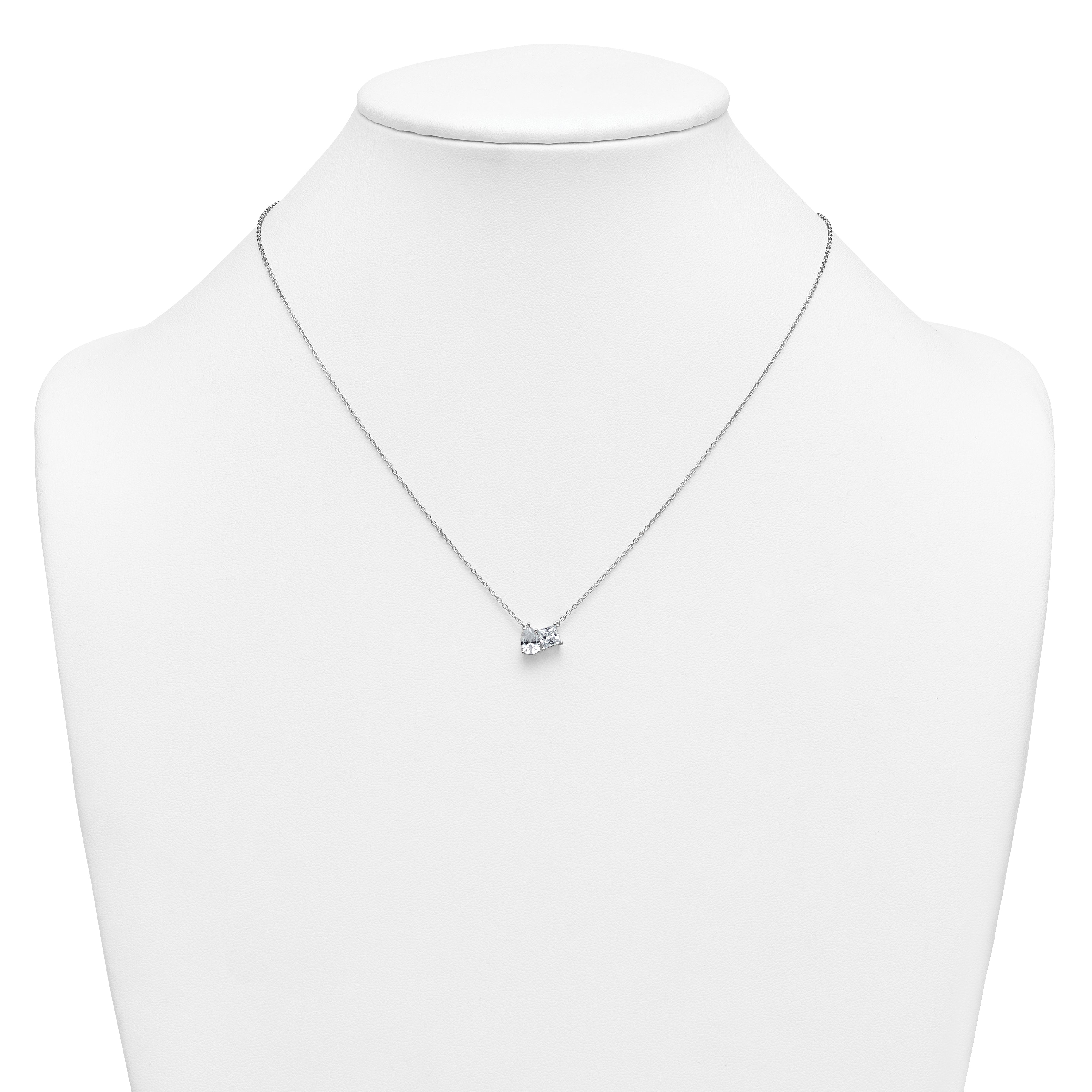 14k White Gold 1 carat Lab Grown Diamond VS+ F+ Complete 18 inch Two Stone Fashion Necklace