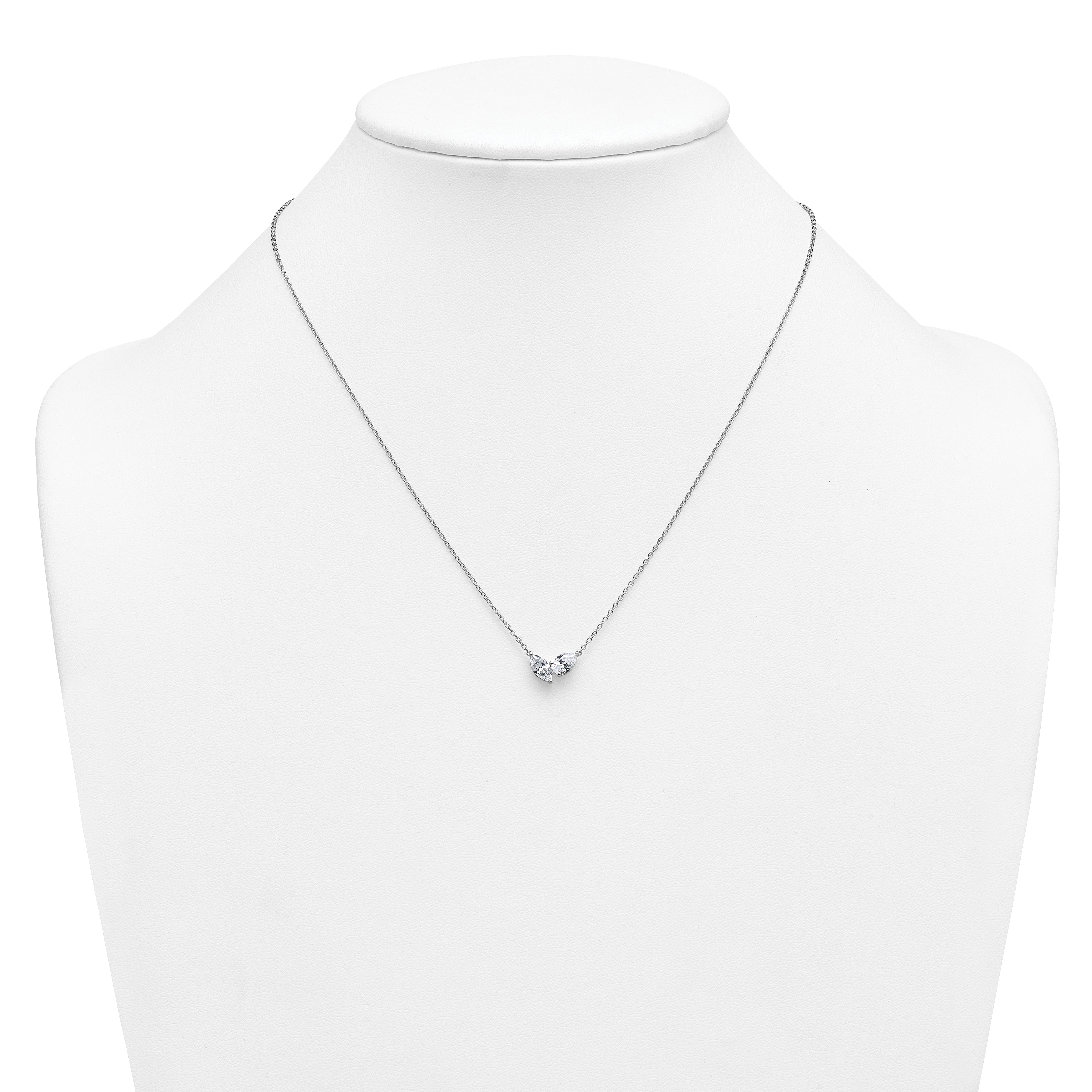 14k White Gold 1 carat Lab Grown Diamond VS+ F+ Complete 18 inch Two Stone Fashion Necklace