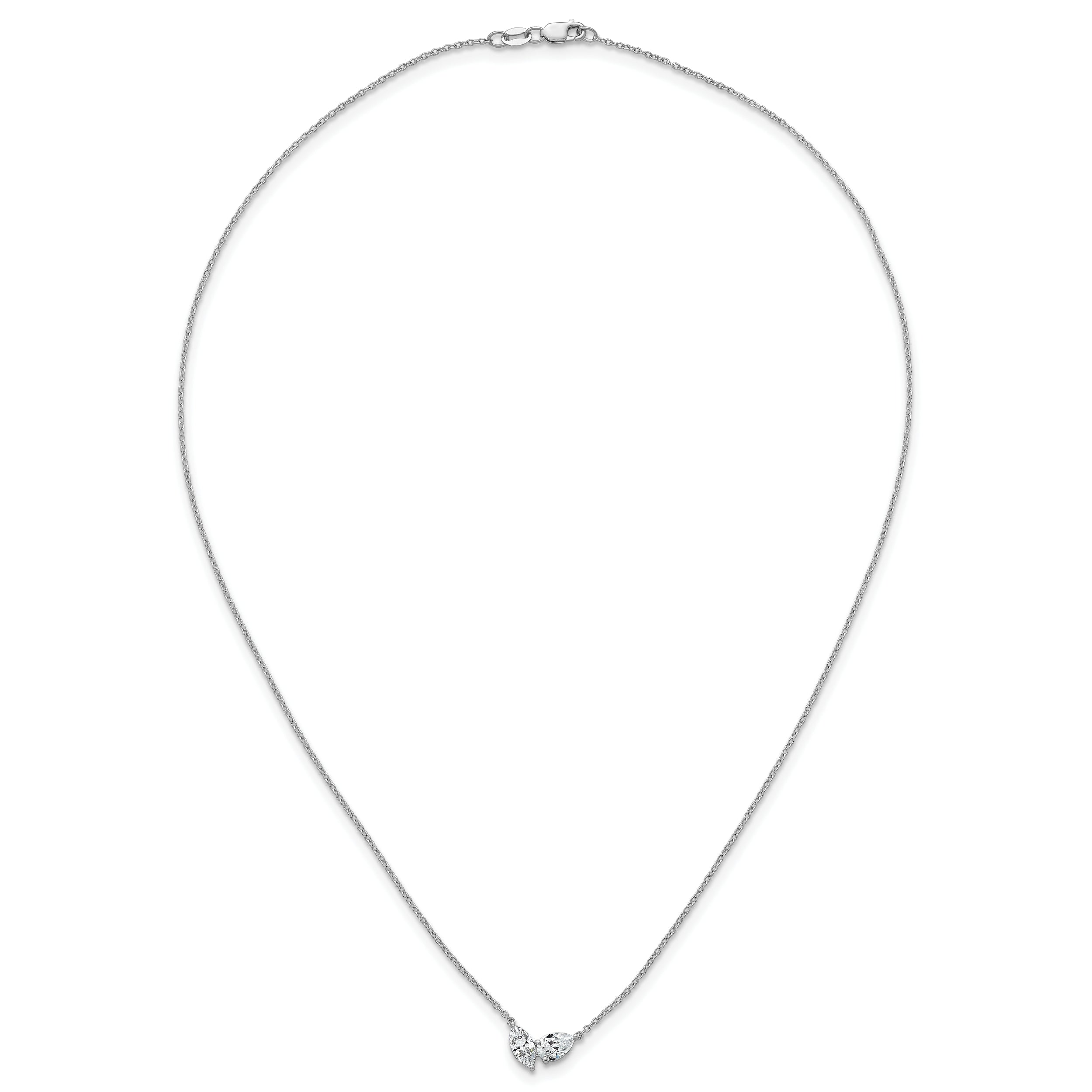 14k White Gold 1 carat Lab Grown Diamond VS+ F+ Complete 18 inch Two Stone Fashion Necklace