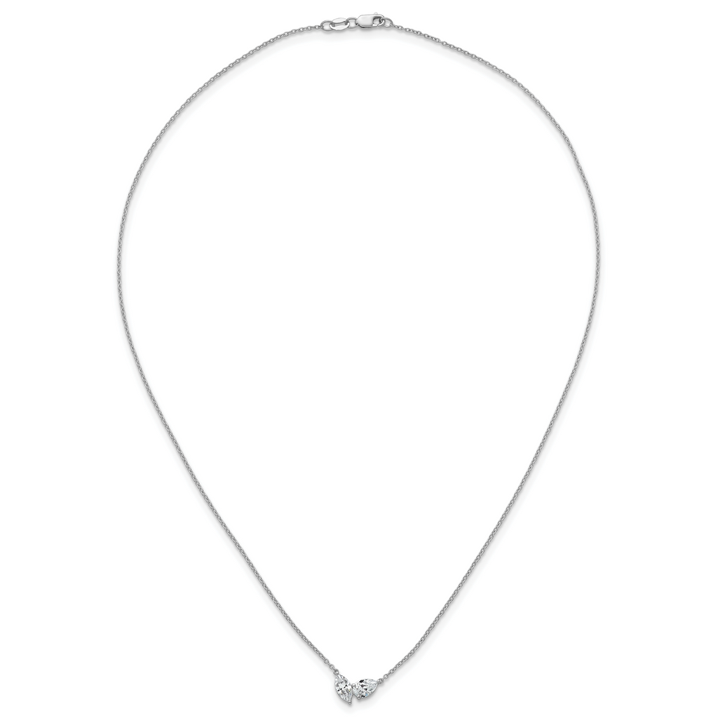 14k White Gold 1 carat Lab Grown Diamond VS+ F+ Complete 18 inch Two Stone Fashion Necklace