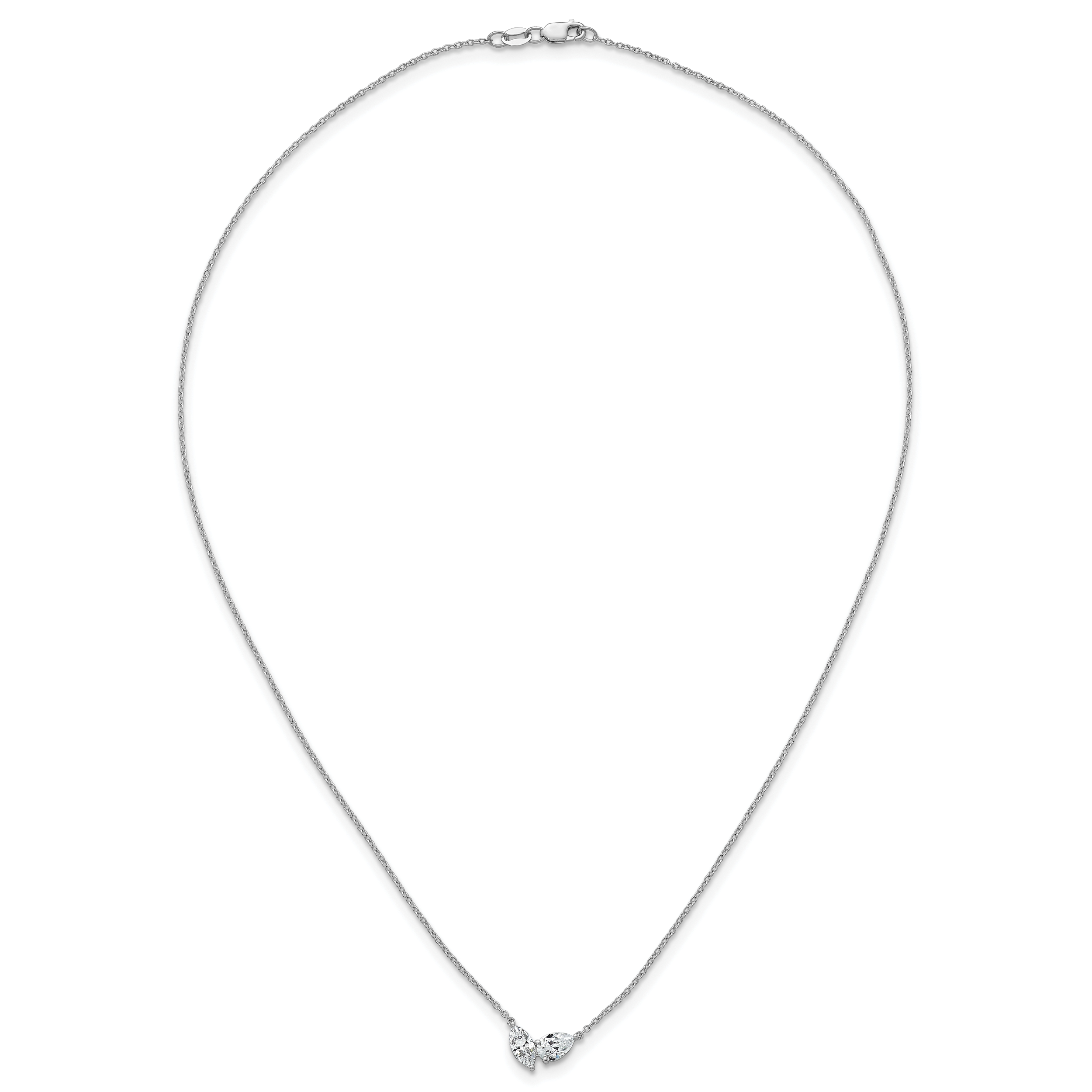 14k White Gold 1 carat Lab Grown Diamond VS+ F+ Complete 18 inch Two Stone Fashion Necklace