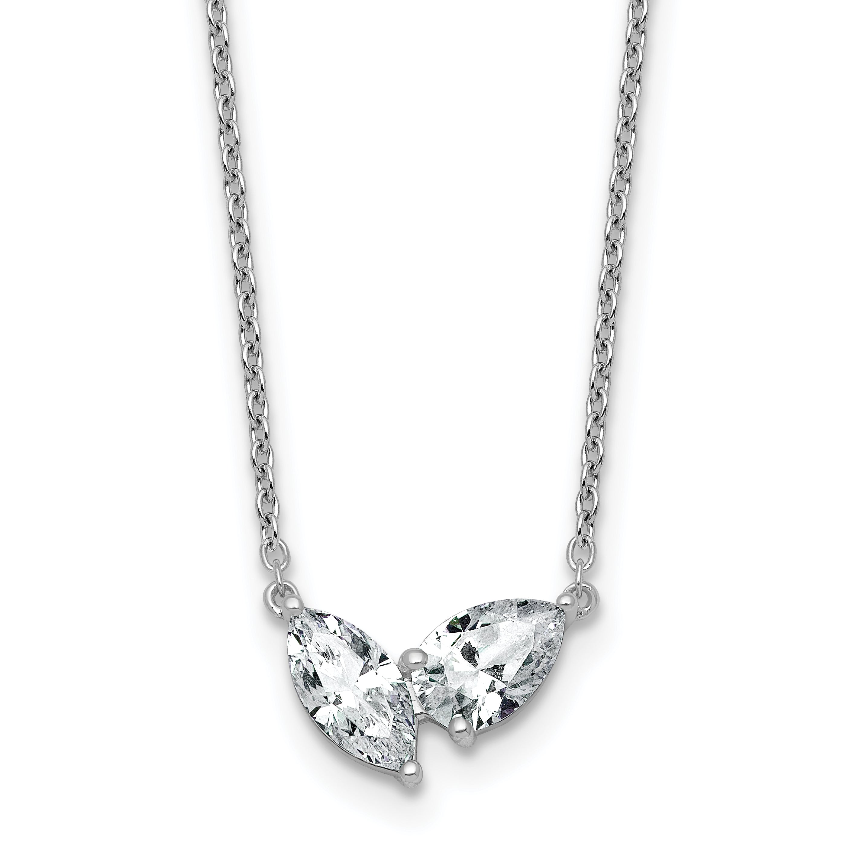 14k White Gold 1 carat Lab Grown Diamond VS+ F+ Complete 18 inch Two Stone Fashion Necklace Main image