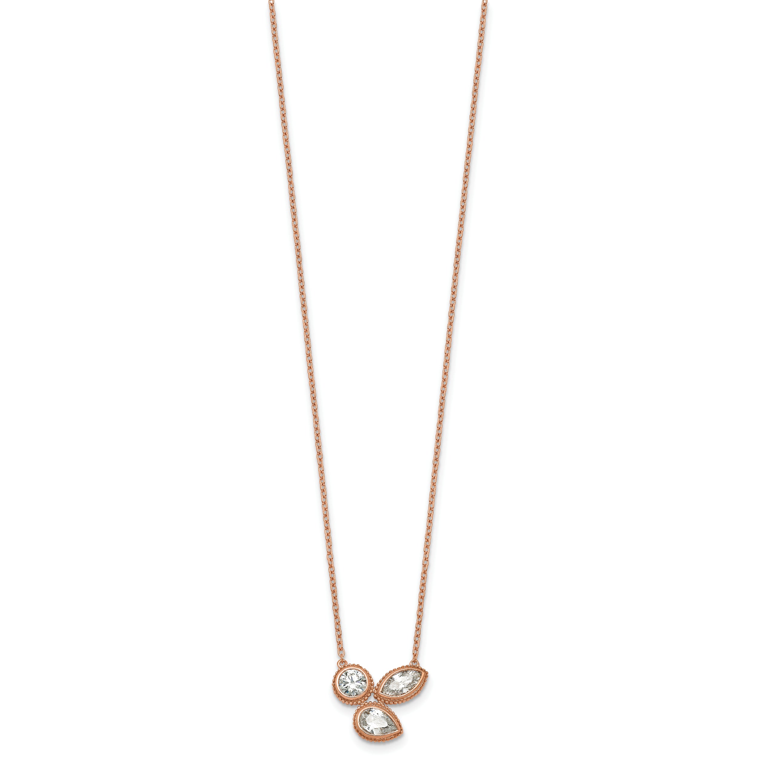 14k Rose Gold 1 carat Lab Grown Diamond VS+ F+ Complete 18 inch Three Stone Fashion Necklace