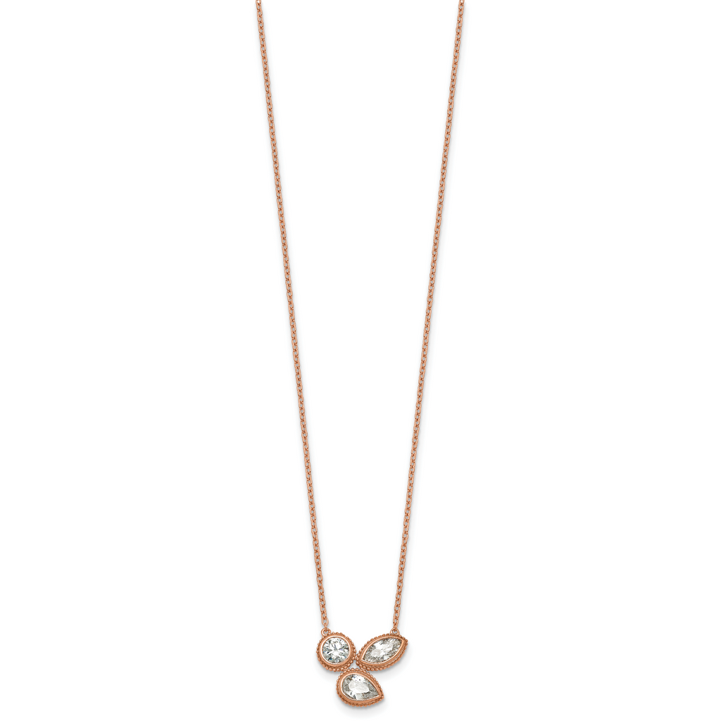 14k Rose Gold 1 carat Lab Grown Diamond VS+ F+ Complete 18 inch Three Stone Fashion Necklace