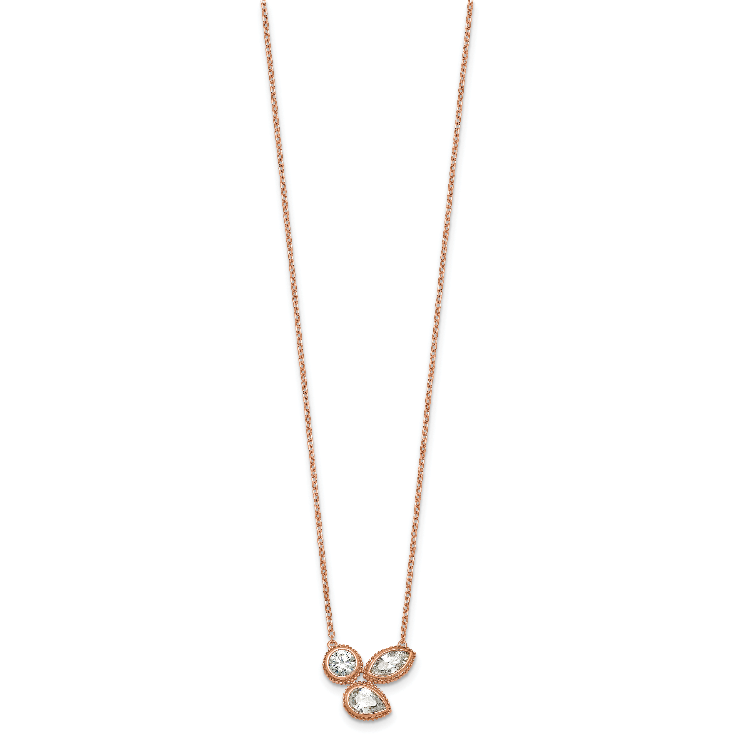 14k Rose Gold 1 carat Lab Grown Diamond VS+ F+ Complete 18 inch Three Stone Fashion Necklace