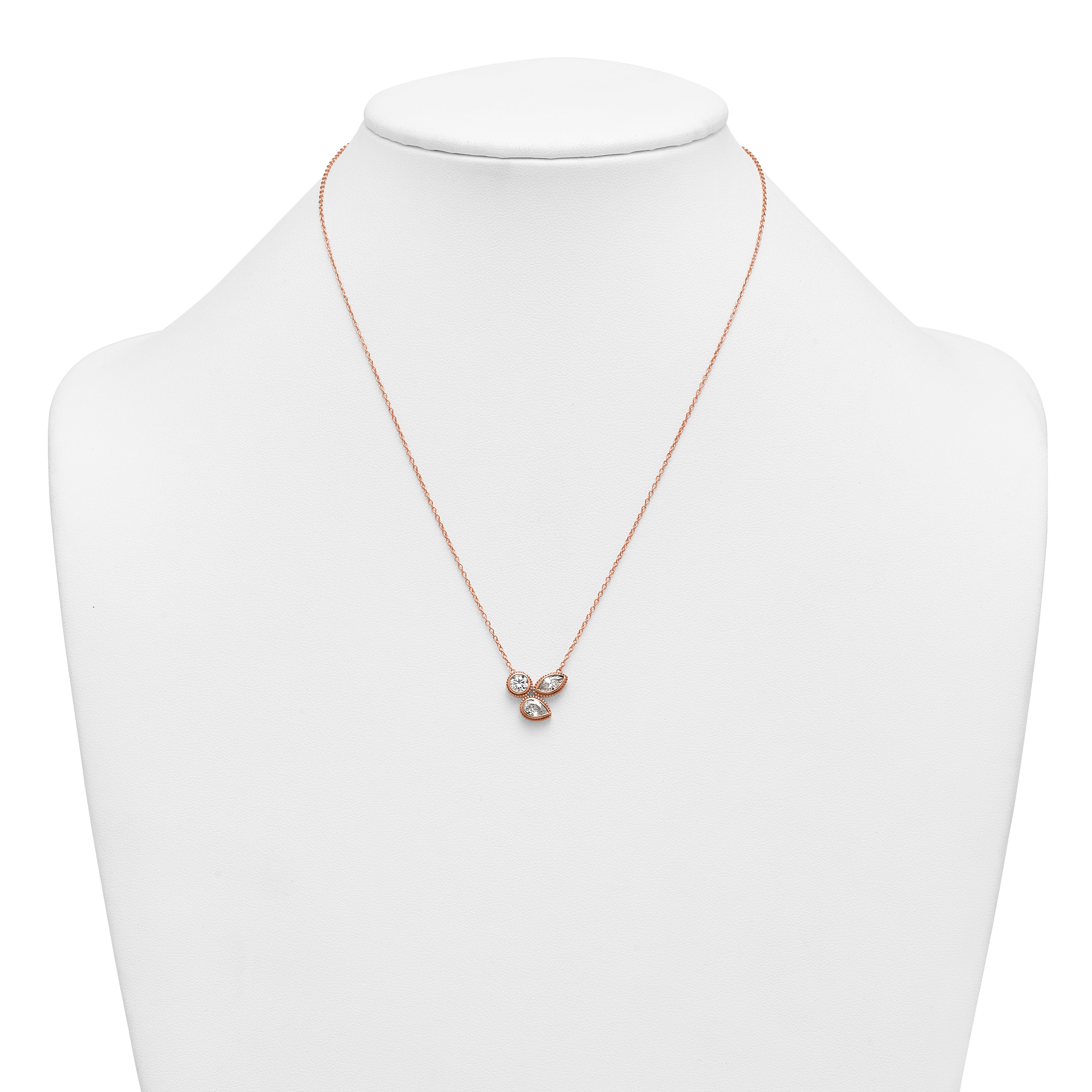 14k Rose Gold 1 carat Lab Grown Diamond VS+ F+ Complete 18 inch Three Stone Fashion Necklace